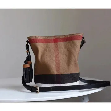 Burberry Vintage Check Canvas Bucket Bag Camel/Red/Black