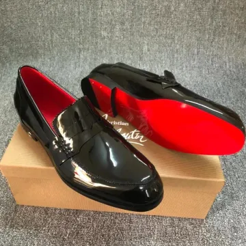 Christian Louboutin Black Patent Loafers Red Sole Men's Shoes