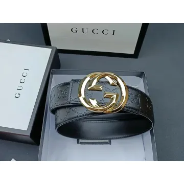 Gucci Black Leather Belt with Gold GG Buckle