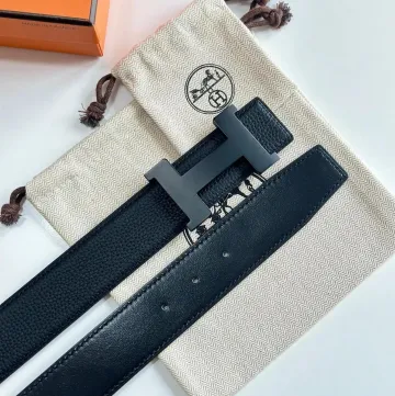 Hermès Black Leather Belt with H Buckle