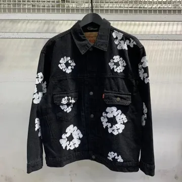 Black Floral Denim Trucker Jacket