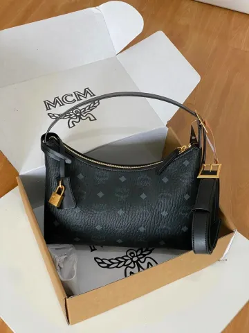 MCM Stark Black Leather Shoulder Bag