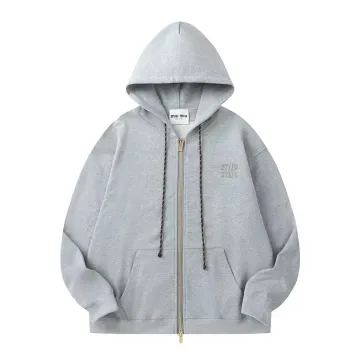 Miu Miu Grey Embroidered Zip-Up Hoodie