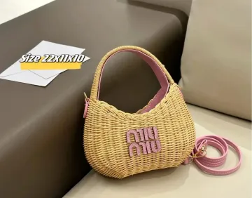 Miu Miu Woven Straw Hobo Bag Pink
