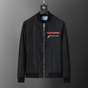 Prada Black Red Logo Bomber Jacket