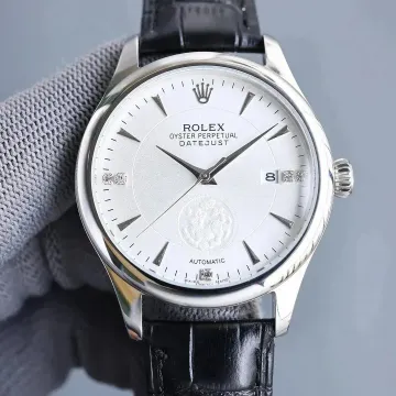 Rolex Silver-Dial Leather-Strap Watch